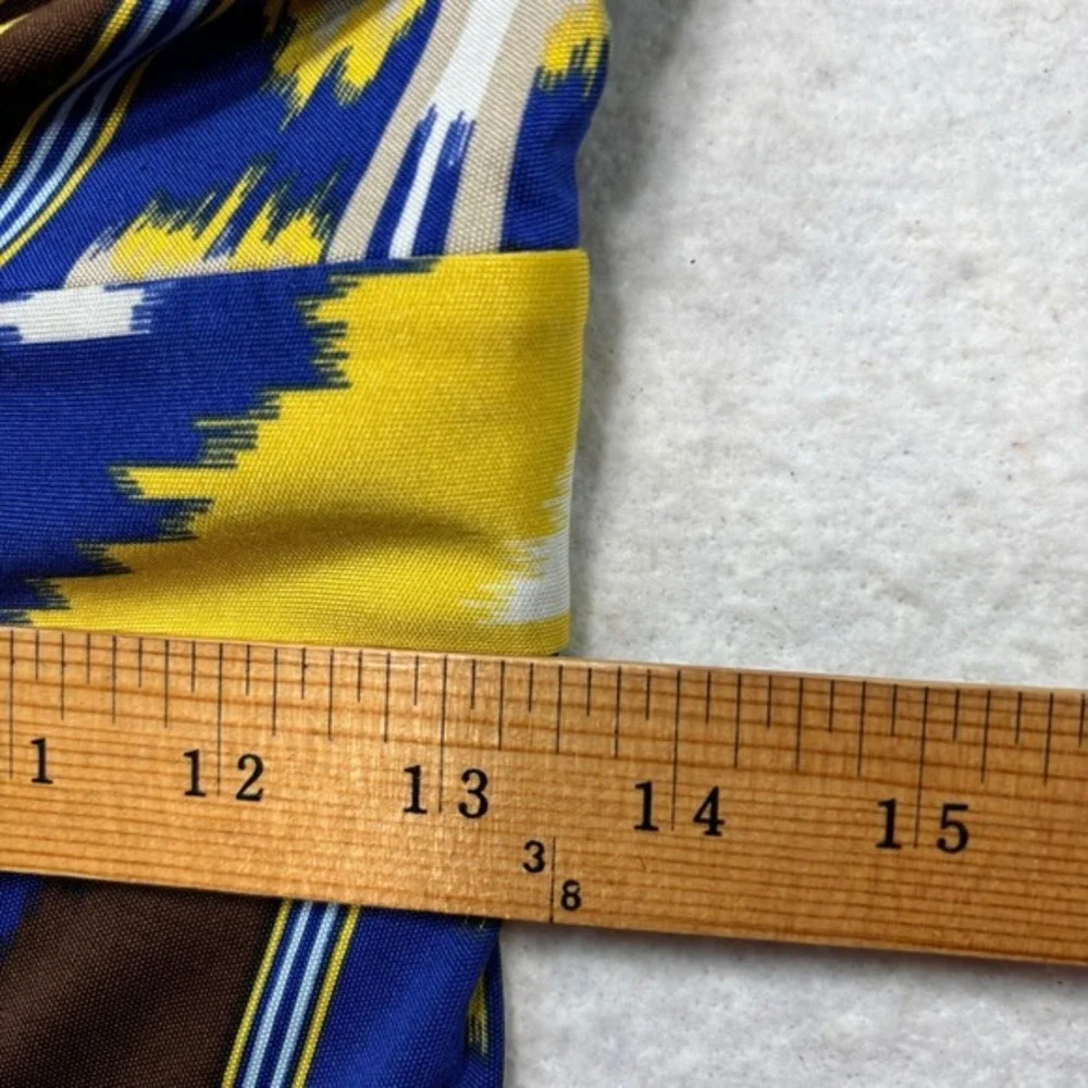 Tory Burch Silk Ikat Print V-Neck  Midi‎ Dress Blue Yellow Brown Size M #927